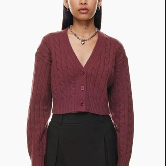 Aritzia Sweaters - Aritzia Burgundy Cable Knit Cardigan